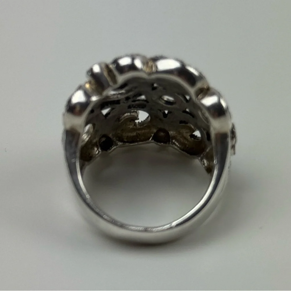 MARCASITE CIRCLES RING Wide Band CZ Stones 925‎ STERLING SILVER Size 6.75